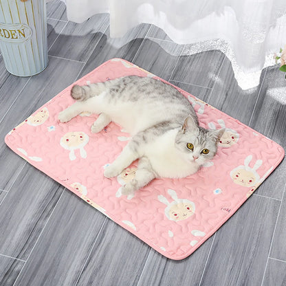 Reusable washable dog pee pad pink pet mat with cartoon print, absorbent floor mat for dogs and cats
