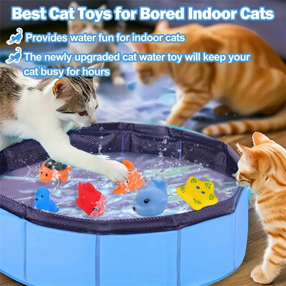 Cat Pool Toy Play Water Puppy Dog Cat Bath Pool Tub Toys Turtle Starfish Octopus Summer Cool Foldable Pet Cleaning Water Basin
