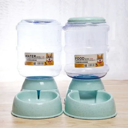 pet water dispenser dog automatic feeder with dual plastic food and water bowls for pets