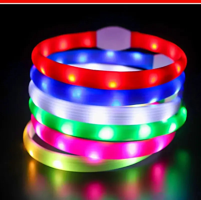 LED dog collar with bright USB rechargeable waterproof PVC and 3 light modes for safe visibility on all dog sizes