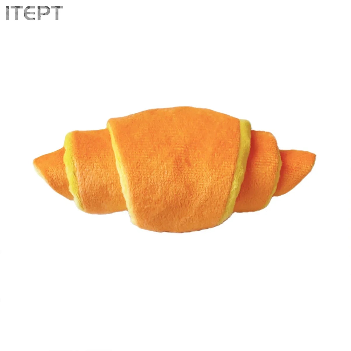 Yellow plush croissant squeaky treat dispensing dog toy for small to medium dogs, durable fleece pet plaything