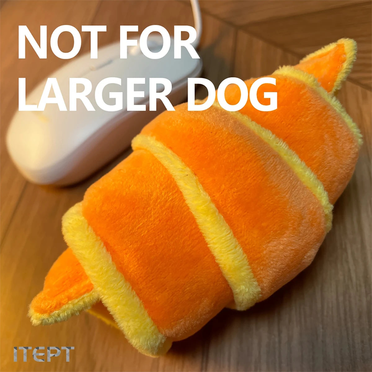 squeaky treat dispensing dog toy croissant plush for small to medium dogs, not for larger dogs