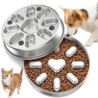 stainless steel slow feeder dog bowl with anti-choking design, double-sided use, and anti-overturning pet feeding for dogs and cats