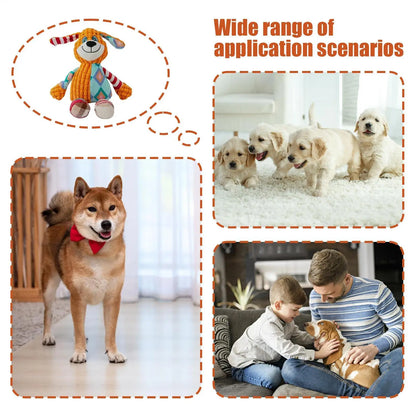 Collage showing dog plush toy, playful puppies, a Shiba Inu with red bowtie, and family with dog.