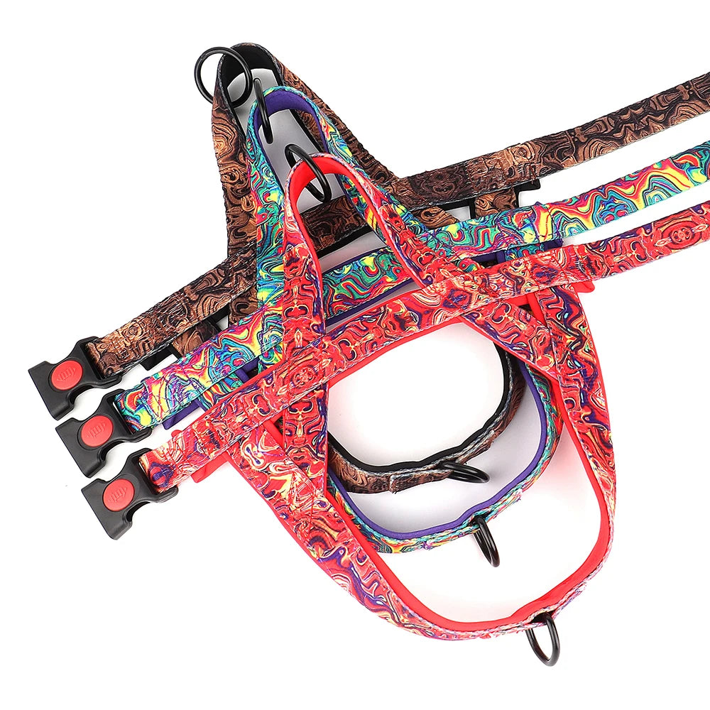 Colorful no pull dog harness with padded reflective nylon vest for small, medium, and large dogs