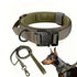 Army green large dog training collar and leash set, adjustable padded tactical nylon collar for safe, comfortable dog training