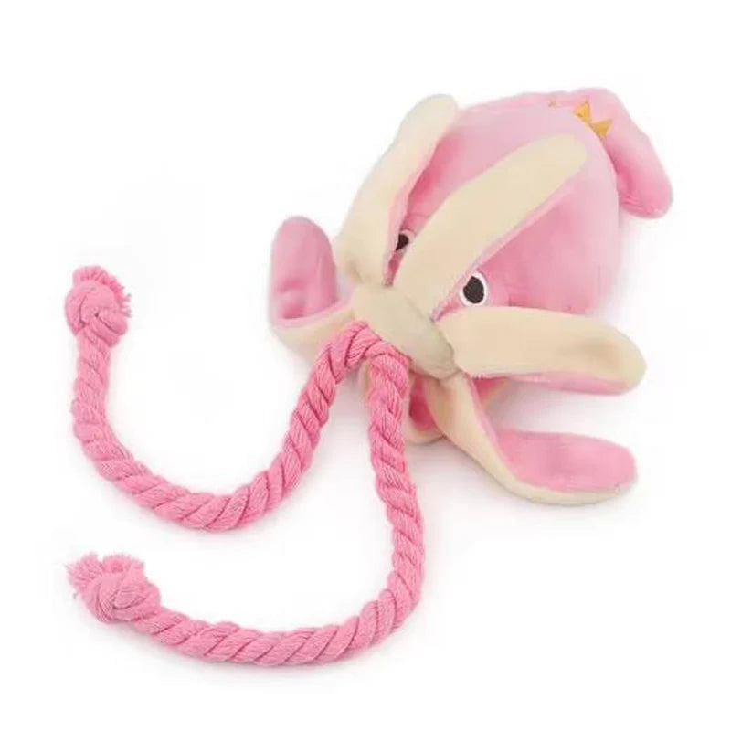 interactive sound-emitting dog chew toy pink octopus rope plush pet toy for teeth cleaning and interactive play