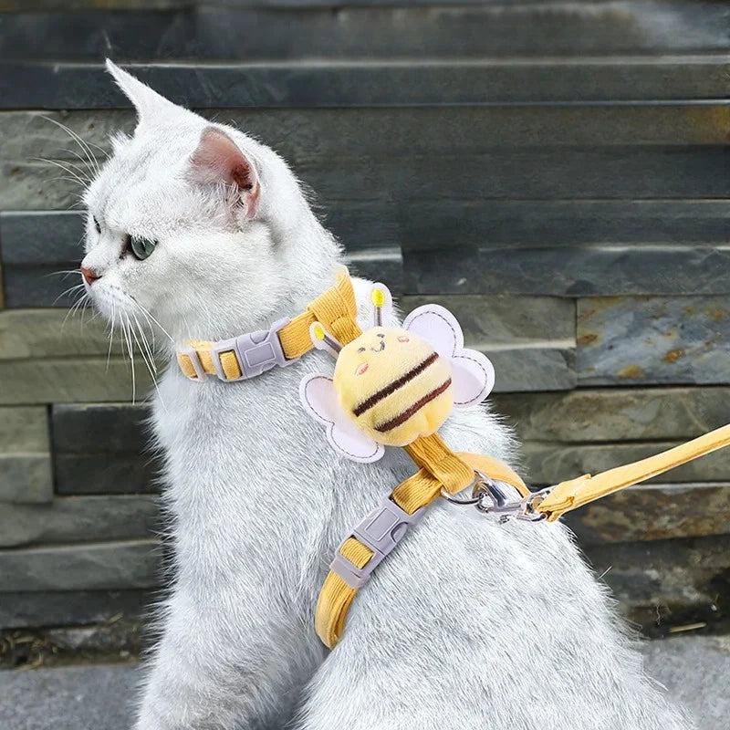 adjustable cat harness and leash set for small cats, breathable yellow harness with bowknot for walking