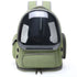 Green cat carrier backpack with transparent front for cats and small dogs, breathable nylon pet travel bag with zipper