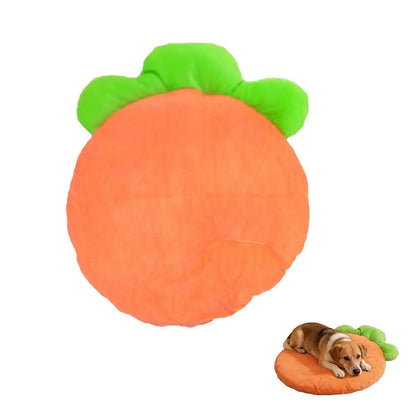 washable cat bed mat orange carrot-shaped pet cushion 30cm dia soft coral fleece for small and medium pets