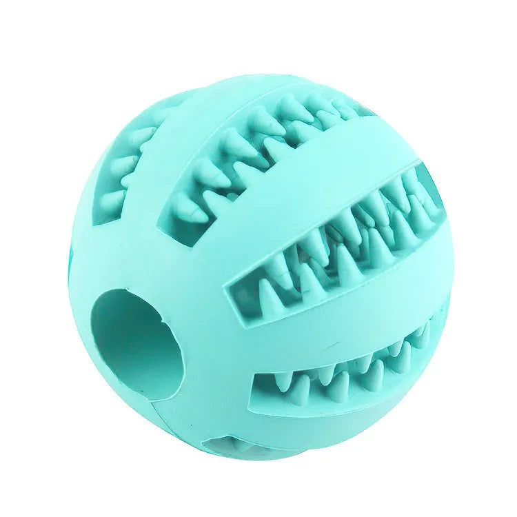 nontoxic dog chew ball blue rubber bite resistant pet toy ball with treat feeder and tooth cleaning design for dogs and puppies