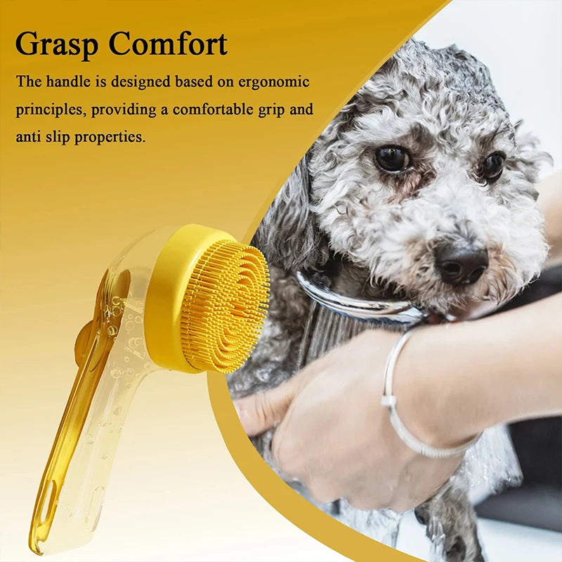 Pet Bathing Brush Long Handle Soft Silicone Shower Clean Tools Grooming Scrubber with Shampoo Dispenser Bath Brush for Dog &amp; Cat