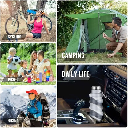 Collapsible water bottle for cycling, camping, picnic, hiking, and daily life with carabiner, 500ml portable leak-proof travel design