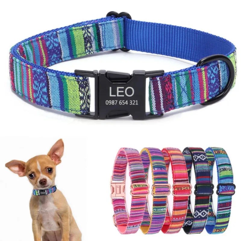 Pet Dog Collar Nylon Personalized Necklace Dog Supplies Free Engraving Name for Small Medium Large Dogs Adjustable Dog Collars