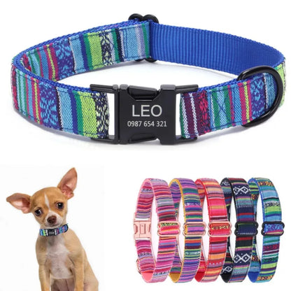Pet Dog Collar Nylon Personalized Necklace Dog Supplies Free Engraving Name for Small Medium Large Dogs Adjustable Dog Collars
