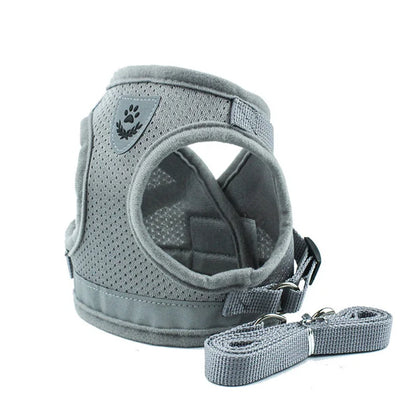 adjustable cat and small dog harness and leash set gray mesh breathable vest with reflective buckle ships from China Mainland
