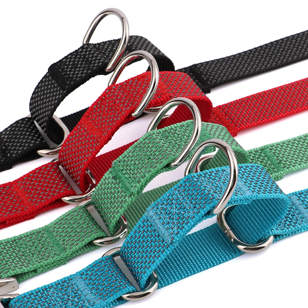 reflective nylon dog collar with handle durable adjustable training collar for small medium large dogs in black red green blue