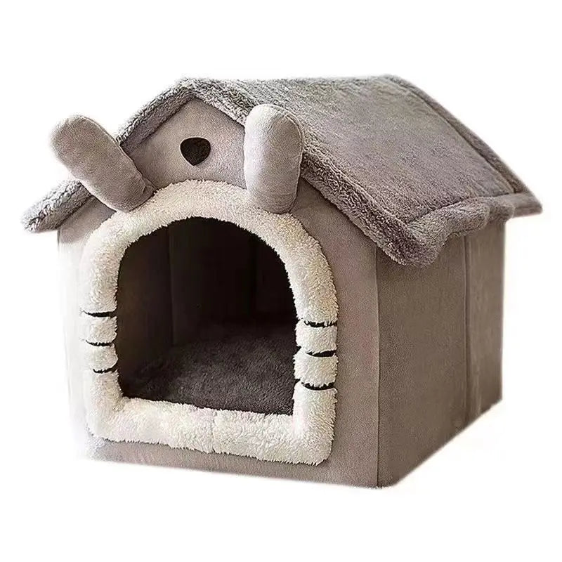 indoor warm dog house grey soft pet tent bed for small dogs with removable washable cushion, four-season comfort