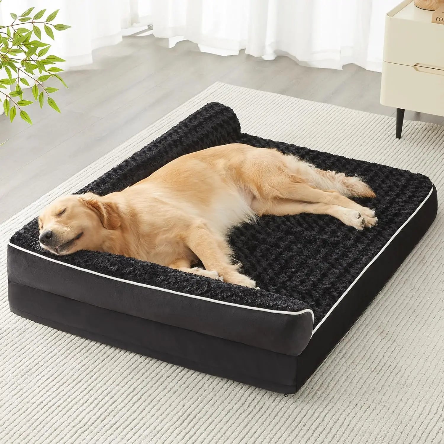 orthopedic dog bed for large dogs, black corduroy sofa-style bed with washable cover and non-slip base