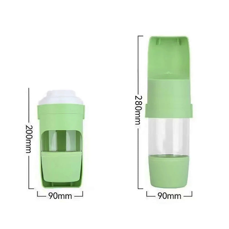 Portable pet water bottle with food container, 2-in-1 foldable pet travel bowl for dogs, cats, and puppies, 500ml, green