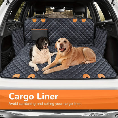 dog car seat cover hammock in car cargo liner with two dogs, quilted scratch-proof nonslip back seat protection