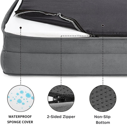 Extra large orthopedic dog sofa bed with waterproof cover, 2-sided zipper, and non-slip bottom for all-season comfort