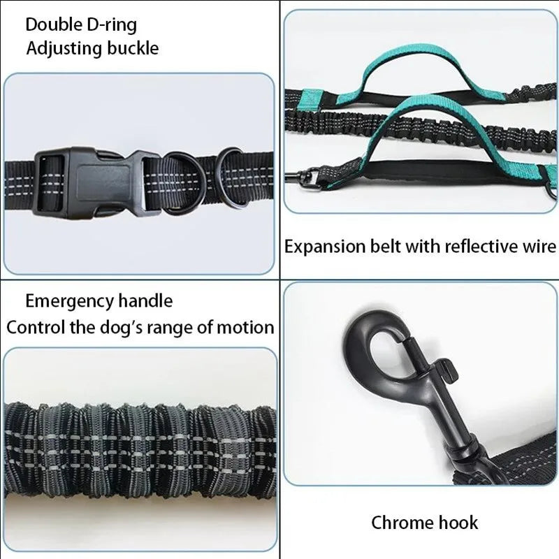 Features of Retractable Hands Free Dog Leash For Running Double Handles Elastic Cord Reflective Large Dog Leash Pet Supplies.