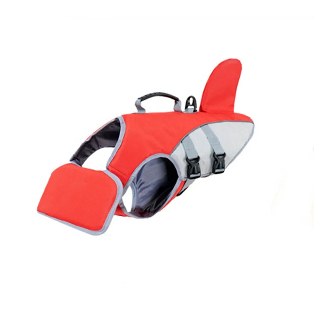 Red dog life jacket with back traction hook and quick-release buckle, adjustable water protection swimming vest for dogs