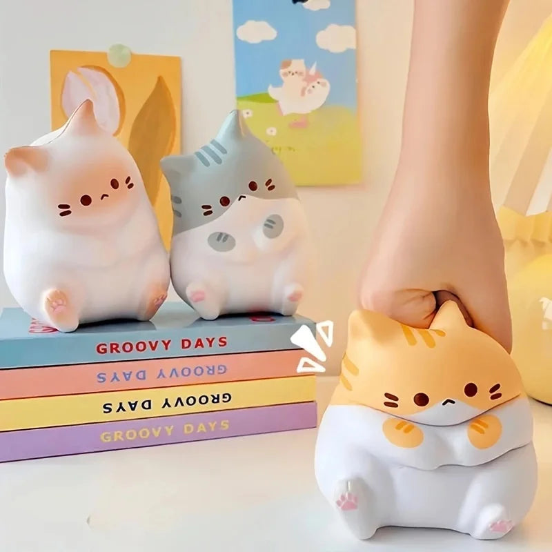 cat squeeze toy of adorable cartoon cat slow rebound squeeze ball for kids and adults, soft PU fidget gift