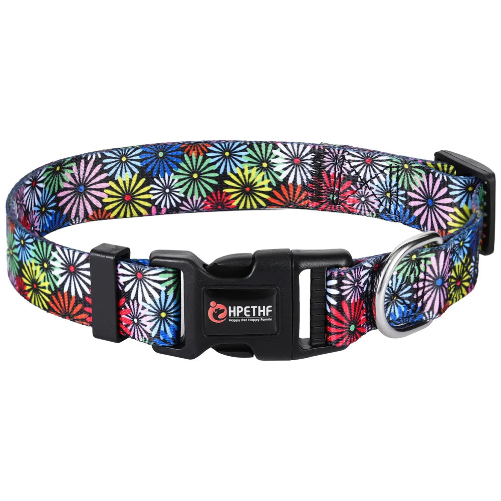 Printed Pet Collars Nylon Adjustable Dog Collars Strong and Durable for Medium and Large Dog Collars Pet Accessories Supplies