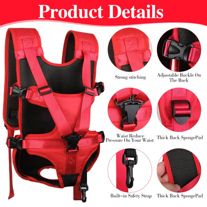 adjustable dog front carrier backpack for small dogs and cats, breathable red nylon harness with safety strap