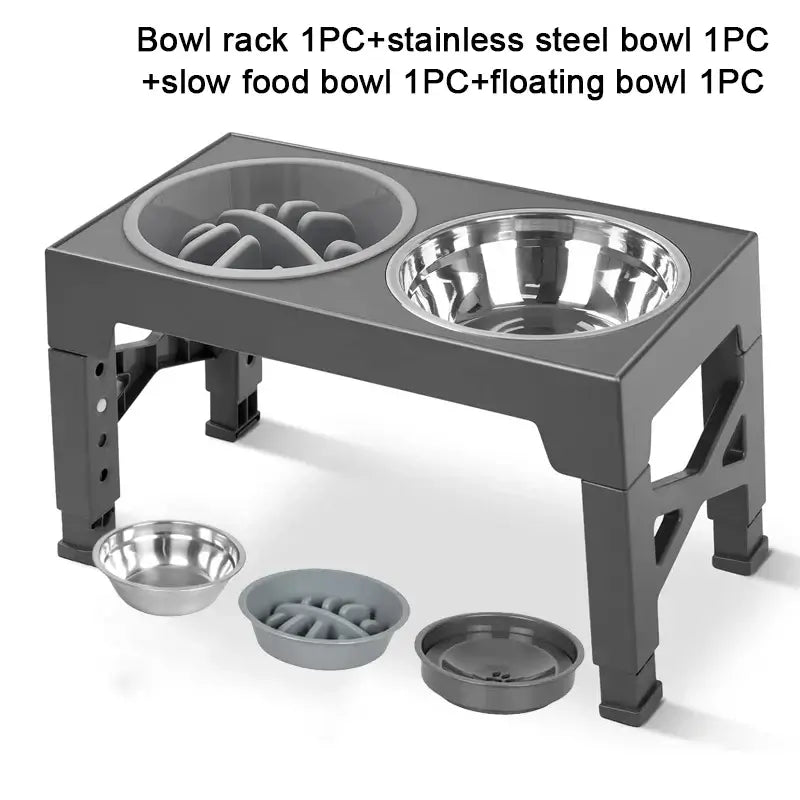 adjustable elevated dog feeder gray elevated stand with slow food bowl and stainless steel bowl for large and medium dogs
