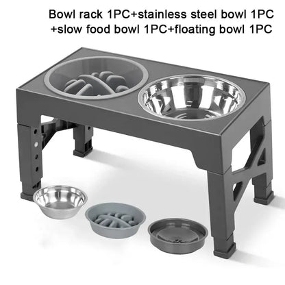 adjustable elevated dog feeder gray elevated stand with slow food bowl and stainless steel bowl for large and medium dogs