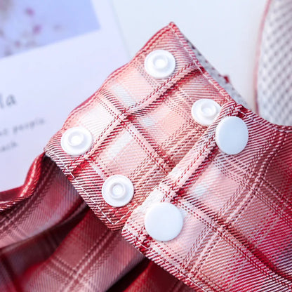plaid pet dress with leash red plaid pet dress for small dogs and cats with white buttons, fashion summer pet clothing