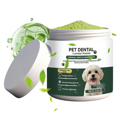 dog teeth cleaning powder for dogs, pet dental cleaning powder with probiotic breath freshener and plaque support