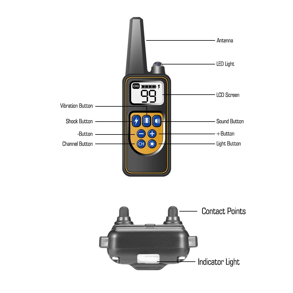 Dog Training Collar with Remote, IP67 Waterproof Dog Shock Collars, 3 Dogs, Large, Medium, Small Dogs, Rechargeable E Collars remote features.