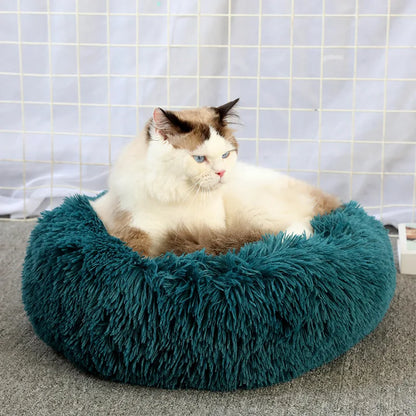 washable plush donut cat bed for winter comfort, soft calming pet sleeping nest for cats up to 17kg