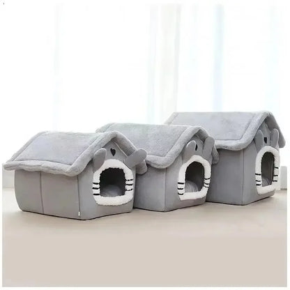 indoor warm dog house soft gray pet tent bed with removable washable cushion for small dogs, four-season comfort