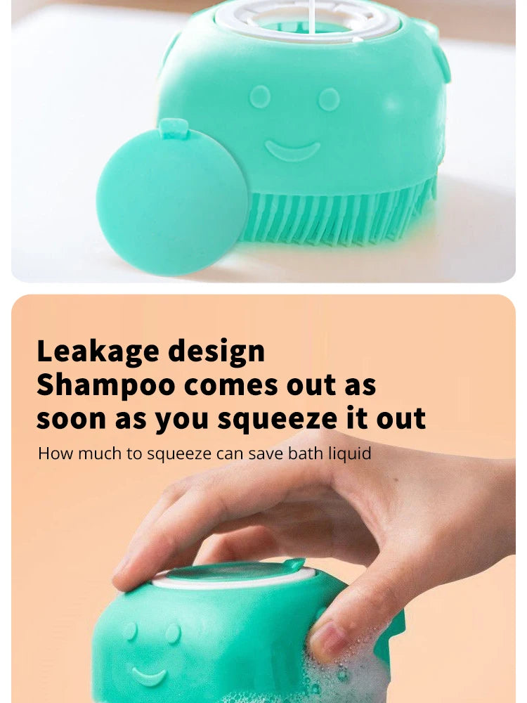 silicone pet bathing brush soft shampoo dispenser and massager for dogs and cats