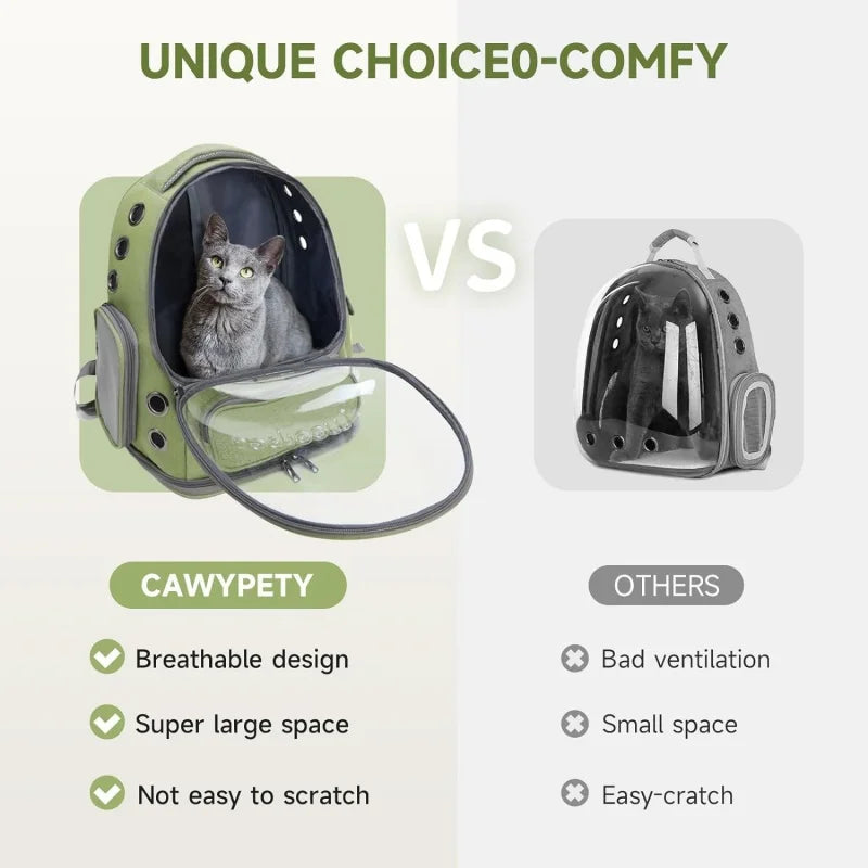 Cat carrier backpack with breathable design, transparent front, large space, and zipper for cats and small dogs