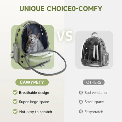 Cat carrier backpack with breathable design, transparent front, large space, and zipper for cats and small dogs
