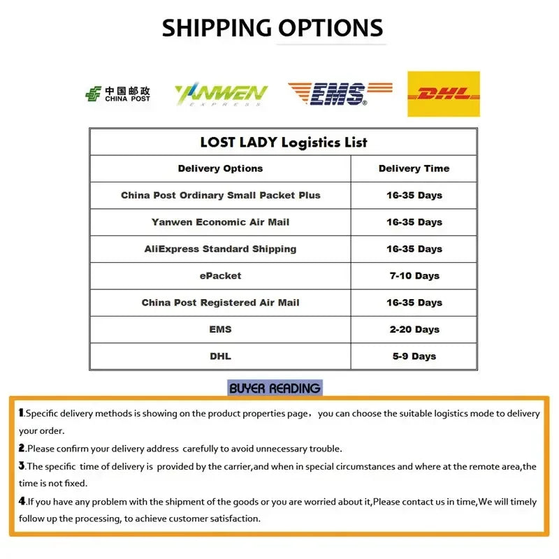 Shipping options chart for pet pearl necklace collar orders with China Post, EMS, and DHL delivery times