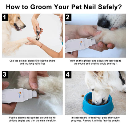 usb rechargeable dog nail grinder for safe pet grooming, quiet 2-speed nail trimming and filing