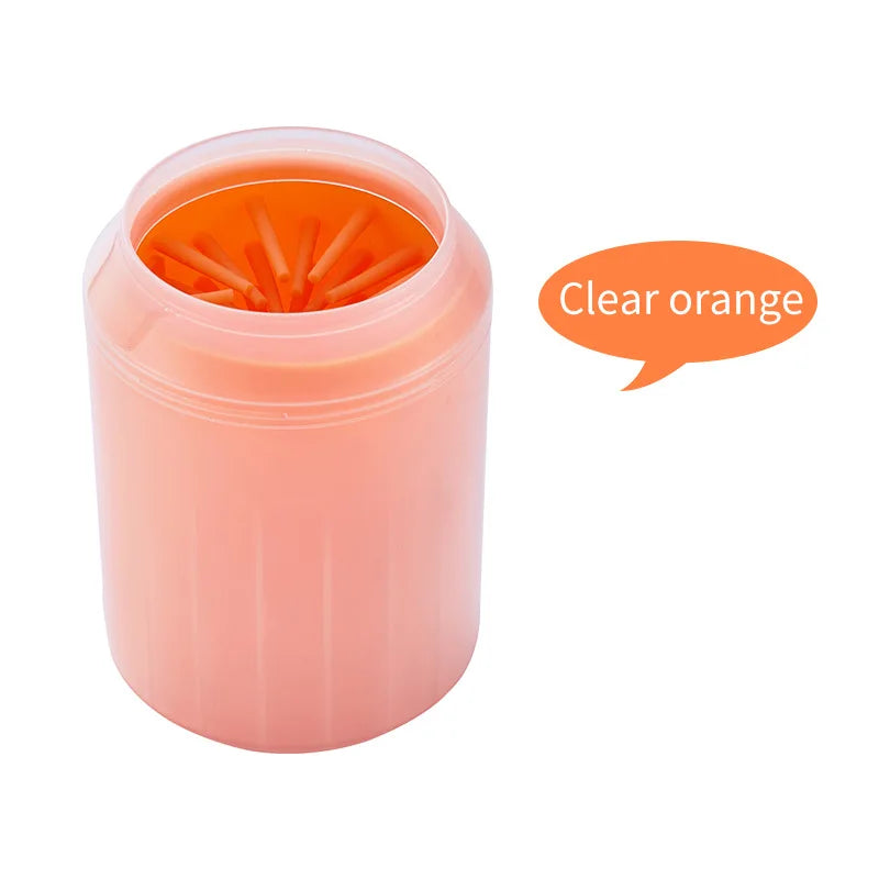 pet paw cleaner brush clear orange soft silicone portable dog paw washer with durable plastic cleaning bucket