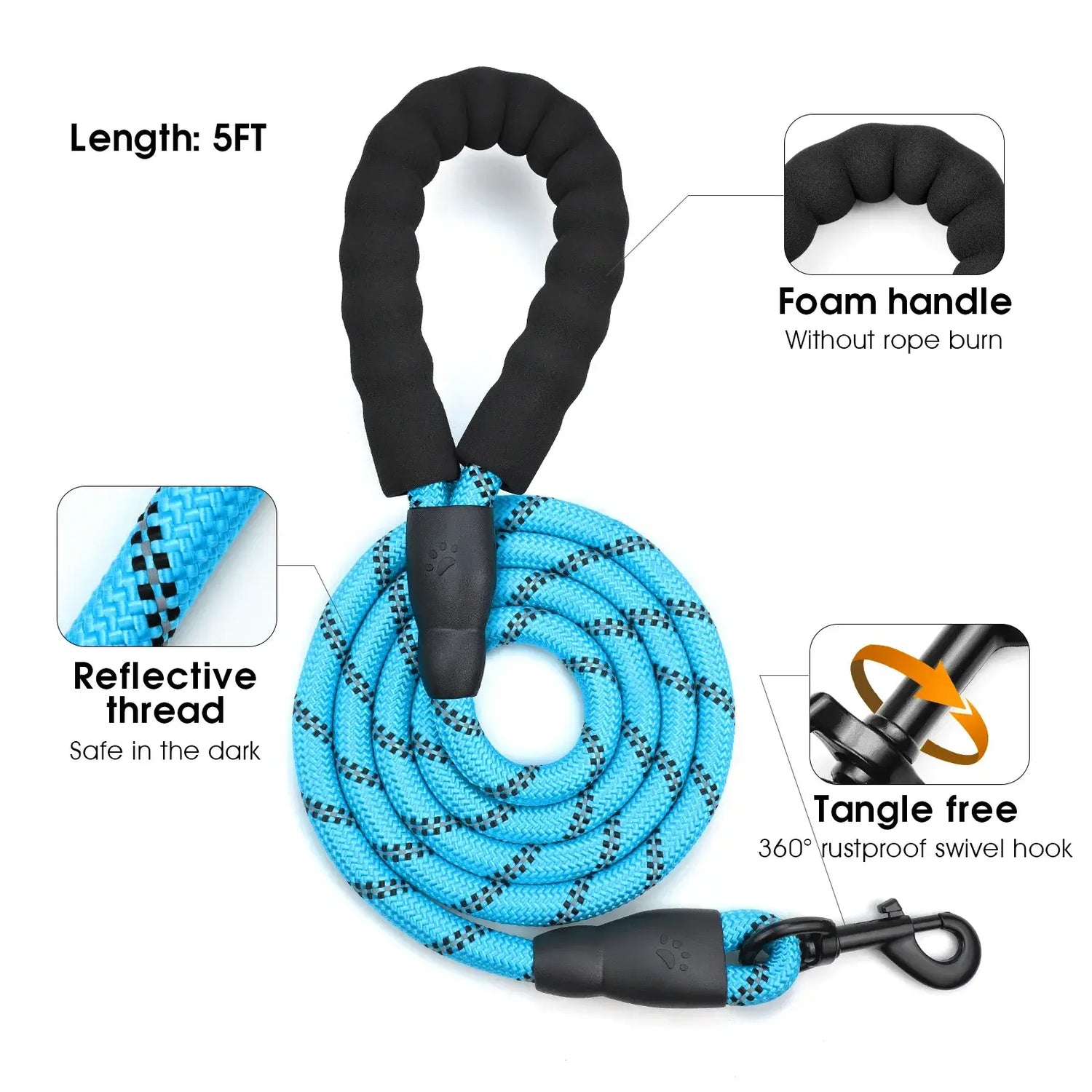 escape proof no pull dog harness and leash combo reflective 5ft leash with foam handle, tangle-free swivel hook
