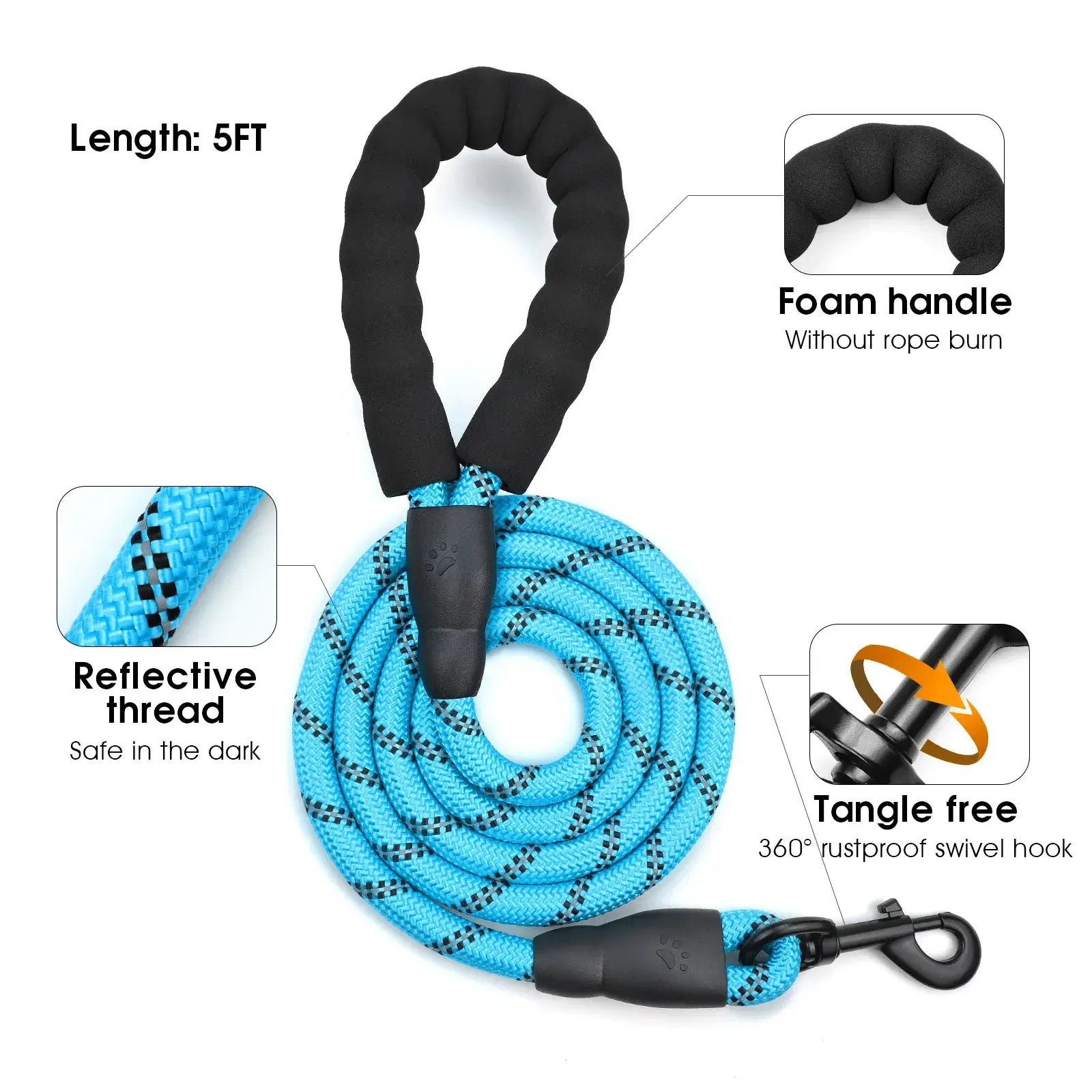 escape proof no pull dog harness and leash combo reflective 5ft leash with foam handle, tangle-free swivel hook