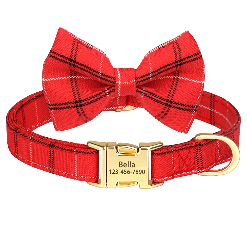 Custom Dog Collar Nylon Puppy Dog Collars With Cute Bowknot Engraved Pet Necklace Dog Collars For Small Medium Dogs Chihuahua