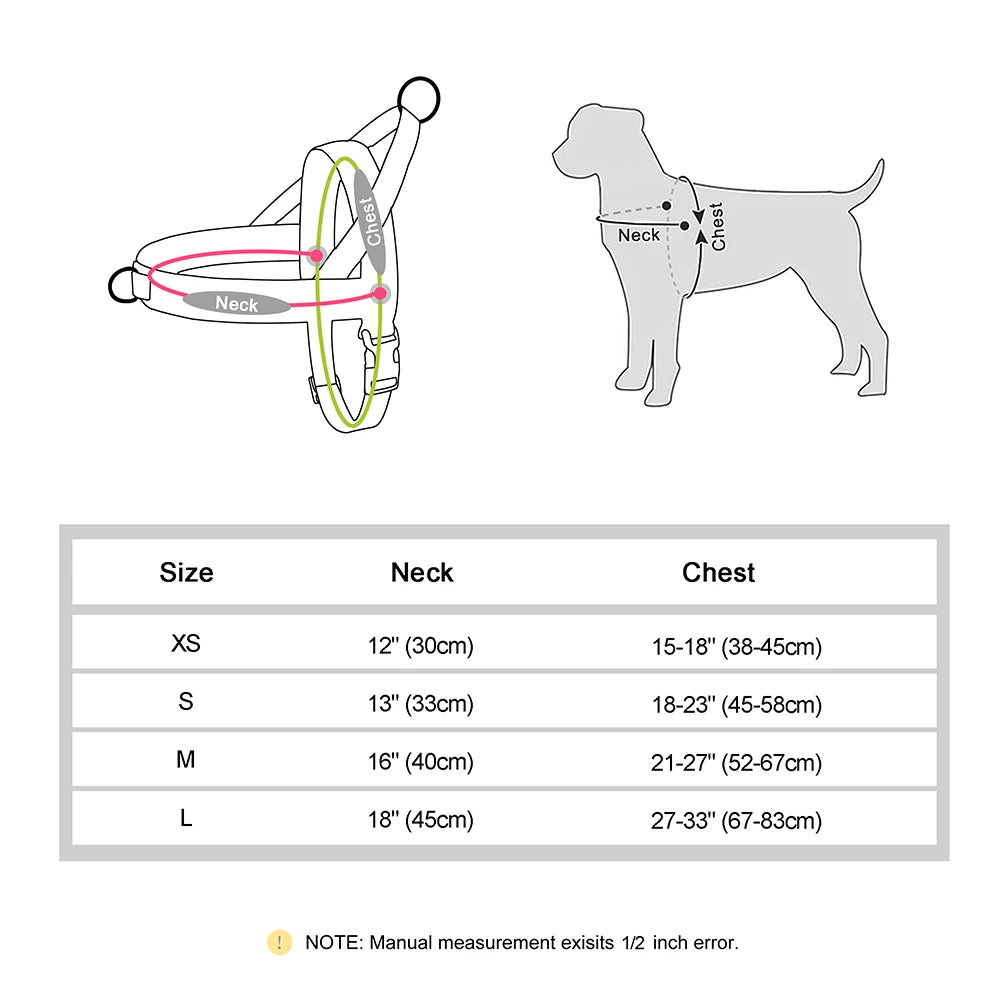winter dog harness sizing chart for adjustable soft padded reflective dog vest with neck and chest measurements