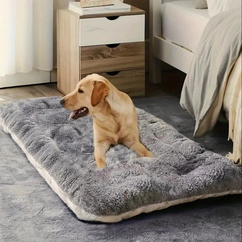 plush dog bed sofa for large dogs, thick soft polyester pet mat in gray for crate or floor use