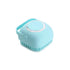 Blue silicone pet bathing brush with shampoo dispenser and soft massage bristles for dog and cat grooming